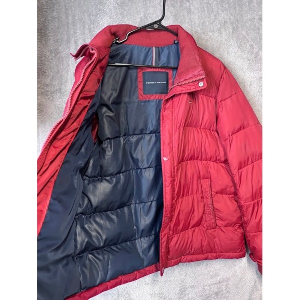 Tommy Hilfiger Puffer‎ Jacket Mens L Red Full Zip Quilted Lightweight Coat - Picture 10 of 12